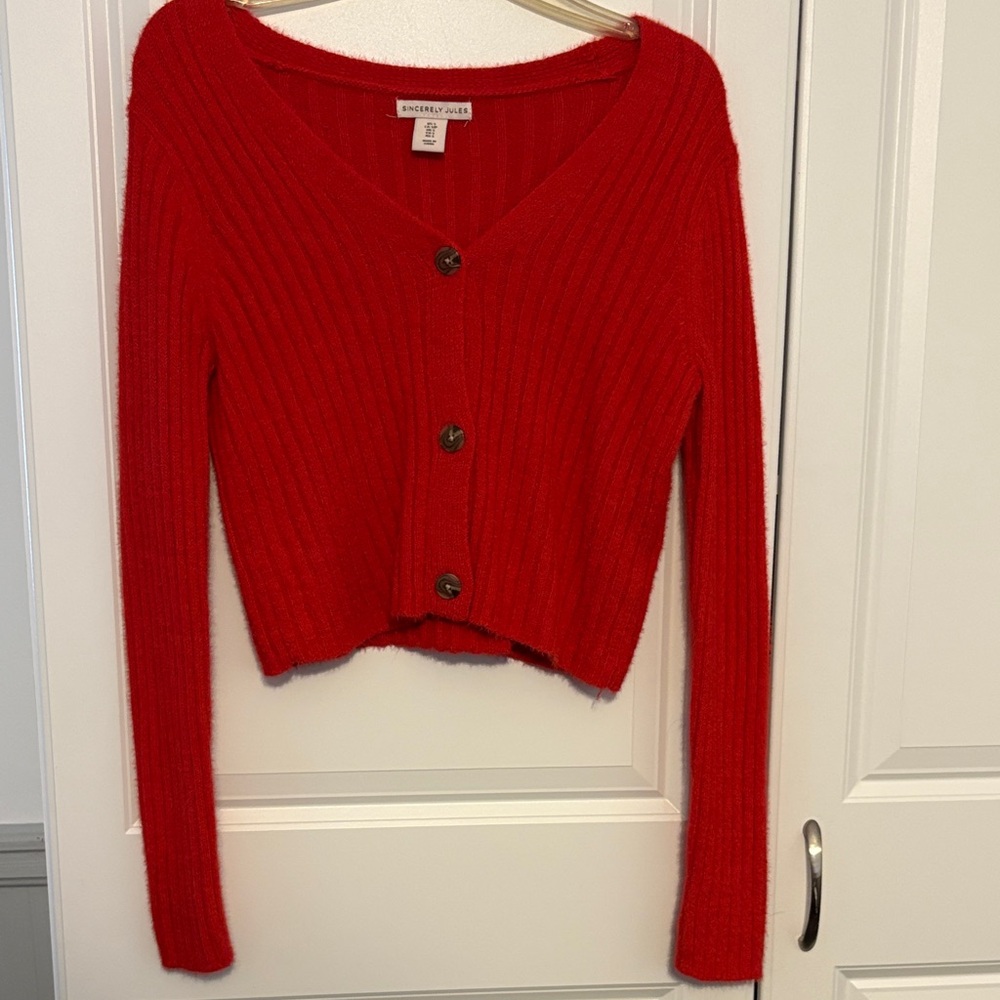 Forever 21 Red Ribbed Cardigan